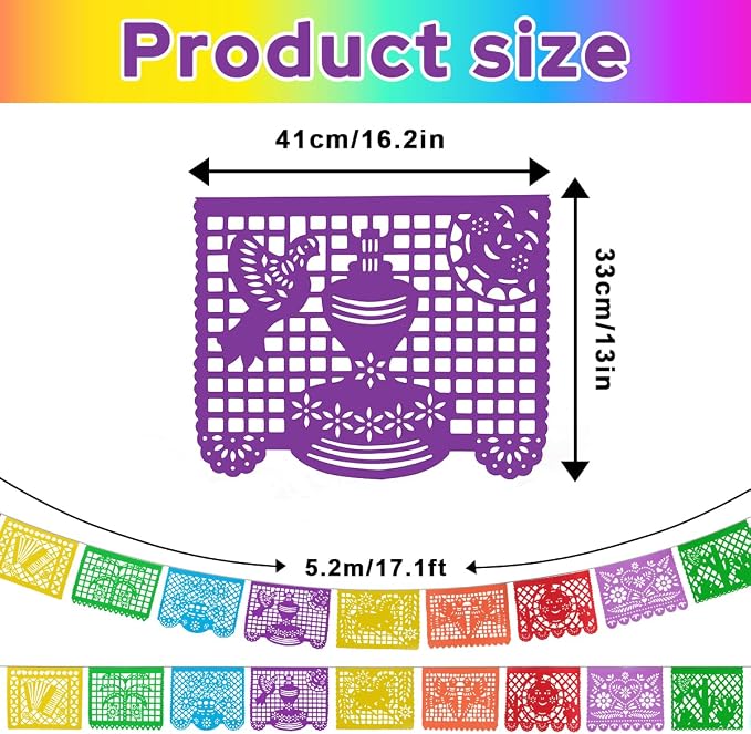 6 Packs 108 Ft Fiesta Party Decorations Mexican Party Banners Papel Picado Banners Cinco De Mayo Decorations Dia De Los Muertos Decor Mexico Halloween Banner Birthday Party Decorations (6pack Banners) (6 Packs Banner)