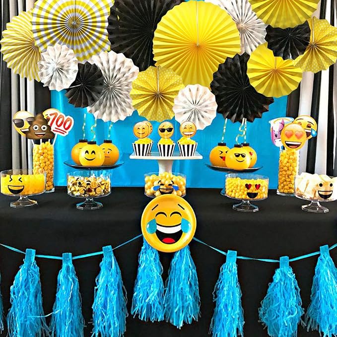 6 Pcs Yellow Paper Fans Party Decorations (16", 12", 8"), Hanging Tissue Paper Streamers for Lemonade Theme Birthday Party, Graduation, Baby Shower, Reusable Fiesta Wall Decor & Photo Backdrop