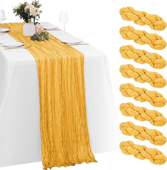 8 Pack Gold Cheesecloth Table Runners 20x120 Inch Gauze Table Runner 10FT Easter Cheese Cloth Table Runner Rustic Sheer Runner for Wedding Baby Shower Birthday Party Table Decor