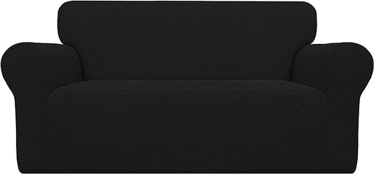 Easy-Going Stretch Oversized Loveseat Slipcover 1-Piece Sofa Cover Furniture Protector Couch Soft with Elastic Bottom for Kids Polyester Spandex Jacquard Fabric Small Checks Black
