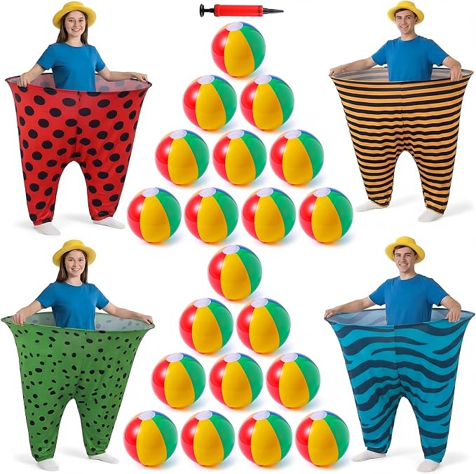 Seematn Granny Pants Yard Game Set of 4 Big Pants and 20 Balls 1 Pump, Granny Pant Outdoor Party Game for Adults Teens Group Family Reunions Backyard Tossing Fun