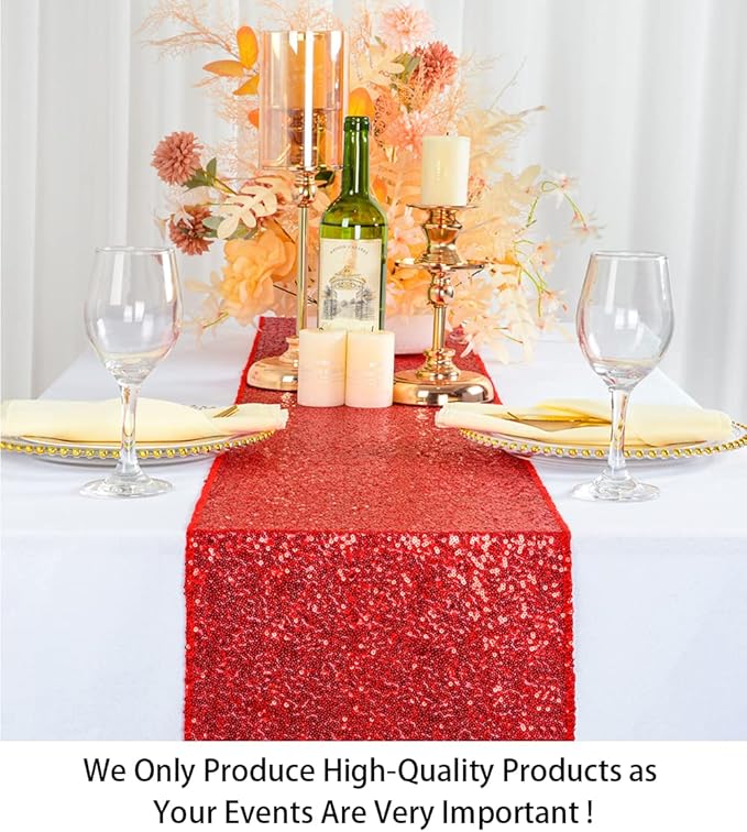 ShinyBeauty Red Table Runners Pack of 15 Sequin Table Runners 12x108-Inch Glitter Sequin Fabric Table Cloth Runner Sequence Table Runners Birthday Party Baby Shower Decorations