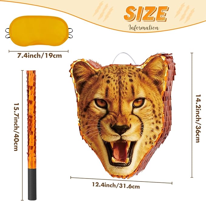 WERNNSAI Cheetah Piñata - Cheetah Party Decorations Jungle Leopard Piñata with Blindfold and Bat for Kids Boys Birthday Classroom Party Game Supplies Safari Birthday Decorations