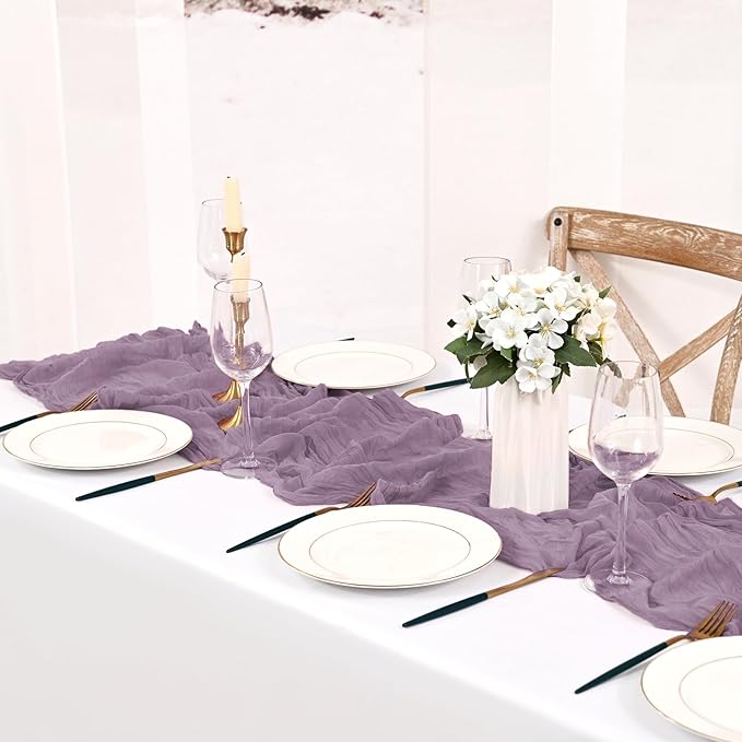 12 Pack Purple Cheesecloth Table Runner 10FT Grape Boho Gauze Cheese Cloth Table Runner Rustic Sheer Fabric Table Runners for Wedding Bridal Shower Baby Shower Party(21.5×120 Inch)