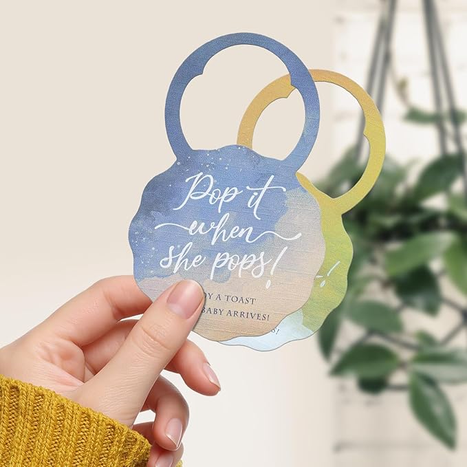 Summer-Ray 50pcs Pop it When She Pops Mini Champagne Baby Shower Tags Wine Bottle Tags in Watercolor Design (Blue Galaxy)