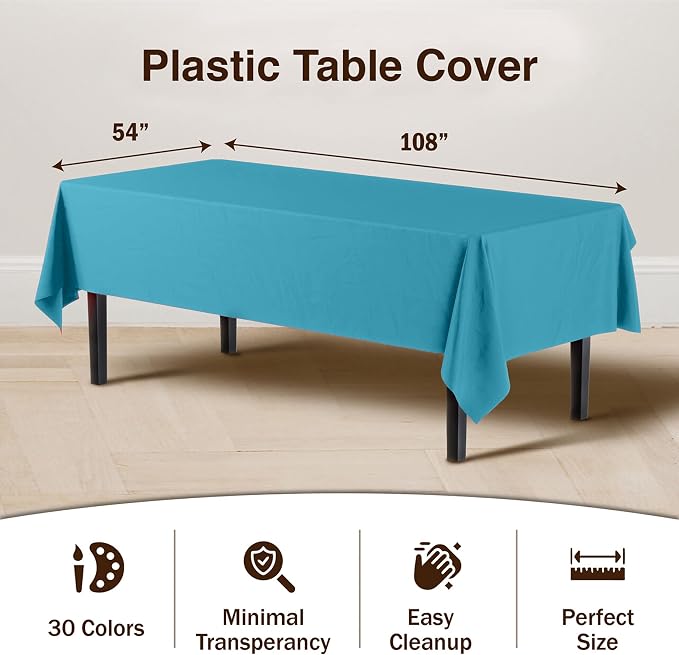 Exquisite Turquoise Tablecloths for Rectangle Tables 48 Pack Plastic Table Cloth Disposable 54" X 108" Turquoise Table Cloths Rectangle Tablecloth Plastic Tablecloths Rectangular Party Supplies
