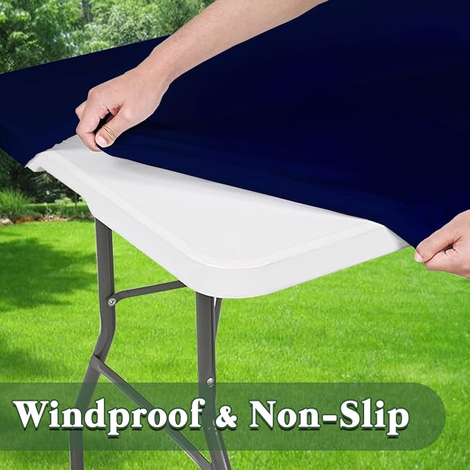 6 Foot Picnic Table Cover Fitted Elastic Tablecloth for Rectangle Table 10 Pack Waterproof Stretch Washable Folding Indoor Outdoor Spandex Tablecloth for Parties Banquet Camping (Navy Blue,30" x 72")