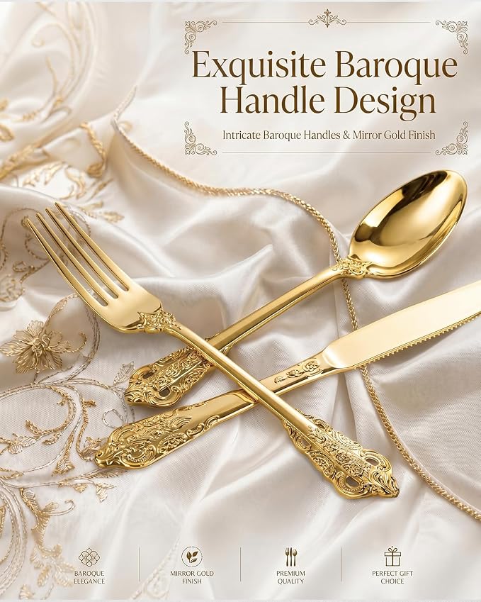 bUCLA HEAVYWEIGHT 300PCS Gold Plastic Silverware Disposable - Extra Heavy Duty Plastic Cutlery - Gold Disposable Utensils Set - Include 100 Knives, 100 Forks, 100 Spoons for Party & Special Moments