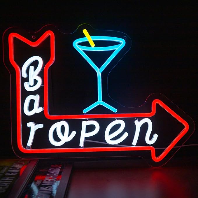 Bar Open Neon Sign, LED Bar Sign Light 15.35 x 11.81 Inch with Dimmer, USB Powered Wall Decor for Home Bar Man Cave Pub Restaurant Beer Bar Game Room Party Decor