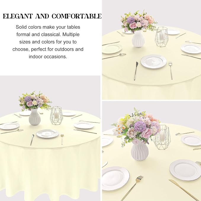 4 Pack 90 Inch Round Tablecloth Polyester Washable Table Covers for Wedding Dining Table Buffet Parties Banquet Decor（Beige）