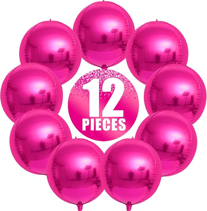 KatchOn, Large, Hot Pink Balloons - 22 Inch, Pack 12 | Pink Foil Balloons, Hot Pink Balloon for Wedding Engagement Bridal Bachelorette Tropical Party Decorations | Gender Reveal Decor | Pink Birthday