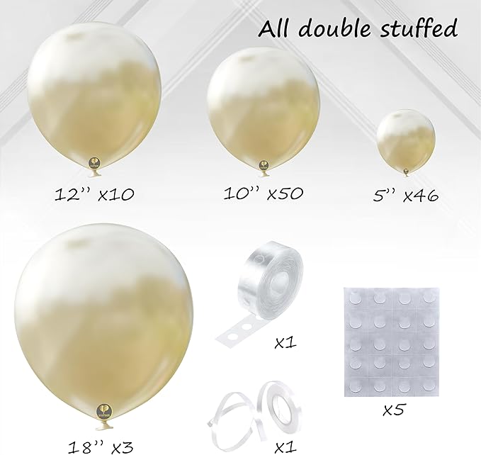 AFTERLOON® Biodegradable Balloons 116pcs Pearl White Ivory Double Stuffed Balloon Different Size 5/10/12/18 Inch Garland Arch kit for Wedding Bride to be Engagement Bridal Shower Birthday Baby Party