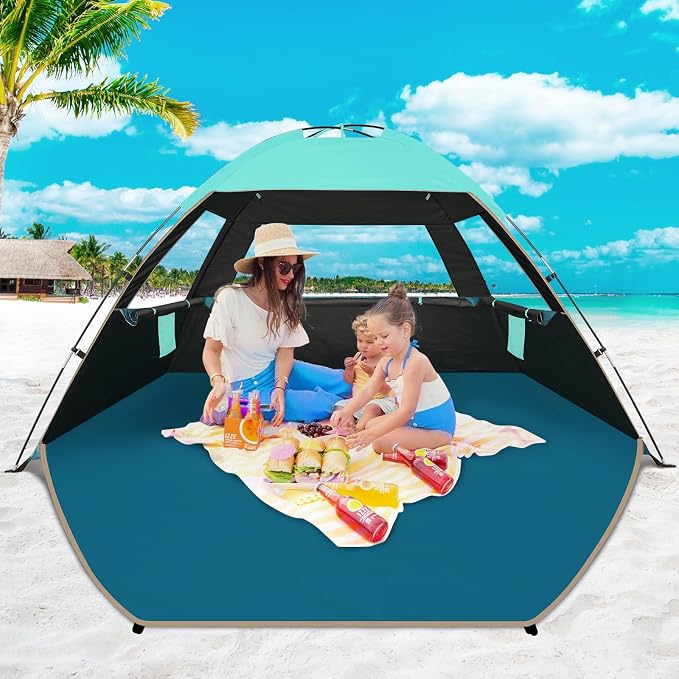 COMMOUDS Beach Tent Sun Shelter for 3/4/6/8 Person, UPF 50+ UV Protection Beach Shade Canopy Tent, Lightweight, Easy Set Up and Carry
