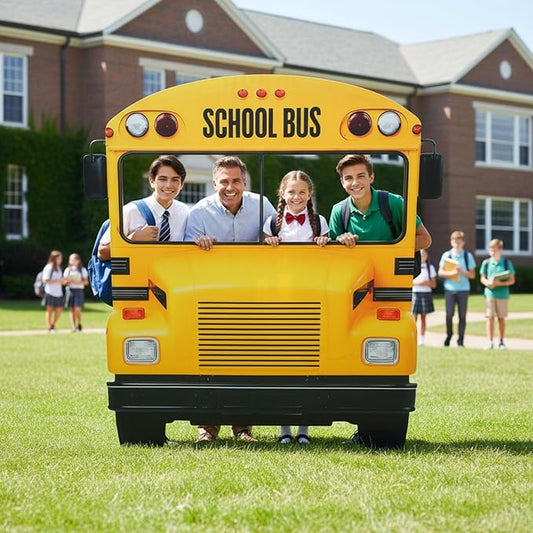 Amyhill 4.6ft School-Bus Cardboard Cutout Stand Up Life-Size Back to School Party Decorations First Day of School Photo Booth Standup for Welcome Party Supplies