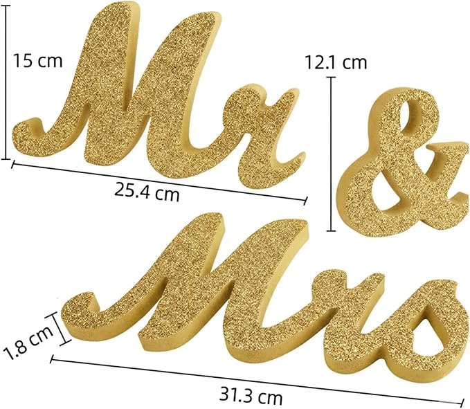 Mr & Mrs Sign for Wedding Table, Wedding Decorations for Reception, Large Wooden Letters Centerpieces Decor for Sweetheart Table, Ceremony, Anniversary, Party and Valentine's Day(Golden)