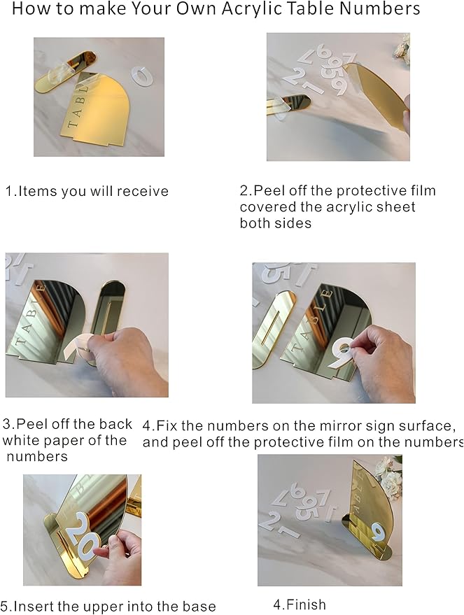 Acrylic Wedding Table Numbers,Semi-Arched Mirrored Acrylic Table Numbers for Party,Events,Occasion Decoration (Number 1-10, Gold Mirror)