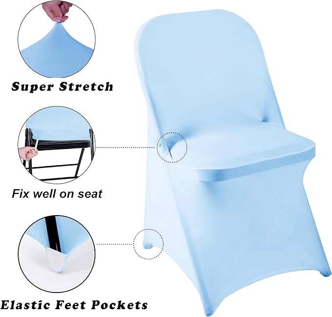12 PCS Waterproof Stretch Spandex Folding Chair Covers, Dining Room Chair Slipcovers Protector for Wedding, Banquet, Party, Holidays, Celebration and Decoration（Blue Mist）