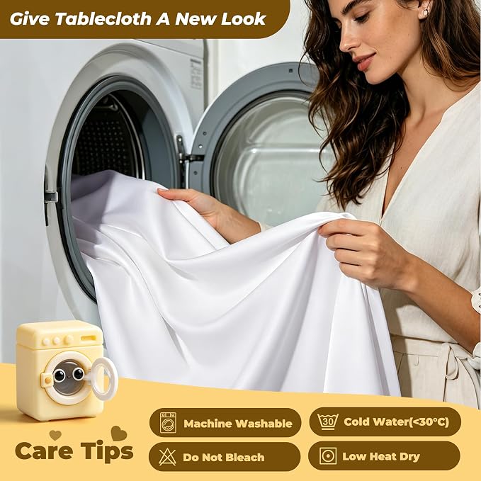 White Polyester Table Cloths for Rectangle 4 Foot Tables, 2 Pack Wrinkle Free Tablecloths Stretchy Banquet Ruffle Fitted Table Cover Desk Skirt for Parties Wedding Birthday Baby Shower