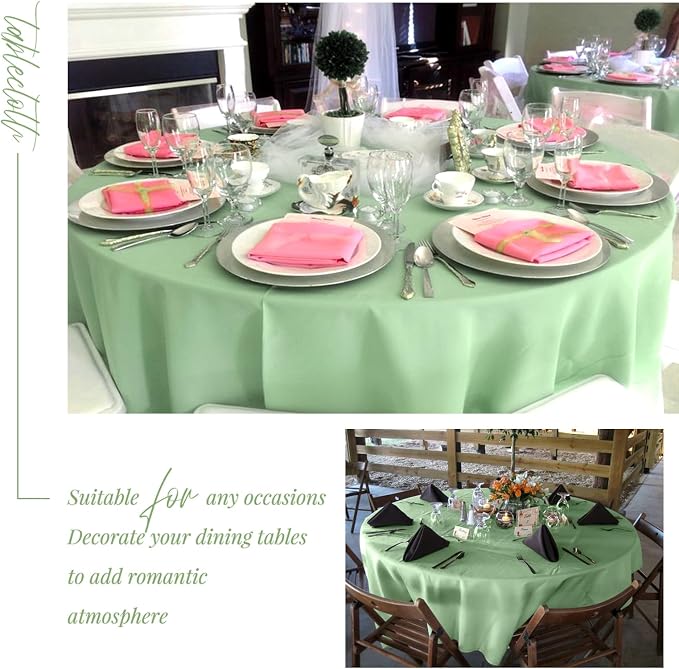 Showgeous 4 Pack Sage Green Round Tablecloth 90 Inch Table Cloth for Round Tables Polyester Tablecloths Table Cover for Dining Wedding Party