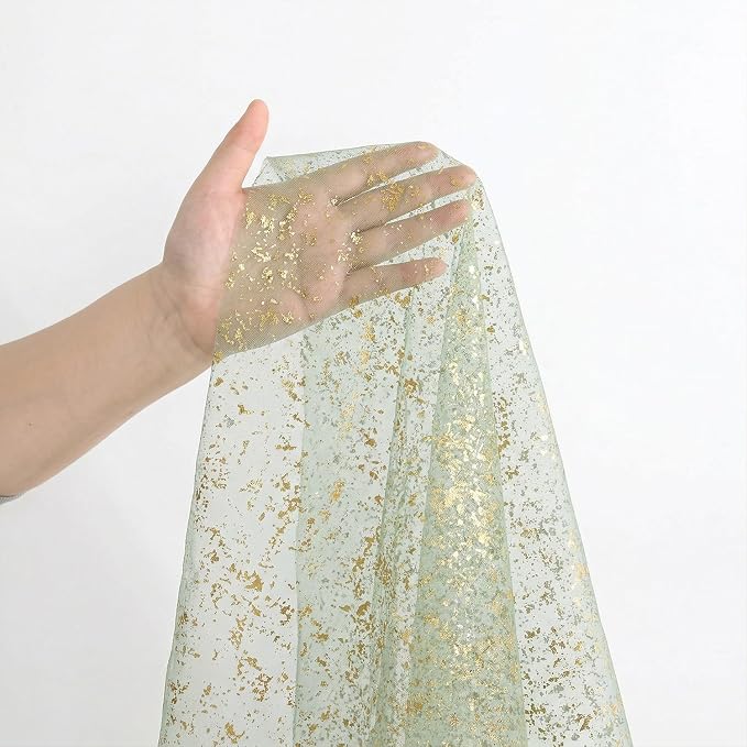 Artoid Mode Sage Green Gold Gauze Table Runner 59x120 Inch 10FT, Glitter Metallic Foil Sheer Dining Wedding Anniversary Holiday Birthday Table Decor for Home Party