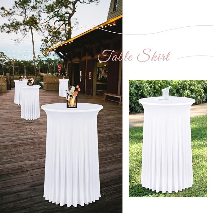 fani 6 Packs 24"x 43" Round Cocktail Table Skirt, Spandex Fitted High Top Table Skirt, Spandex Stretch Cocktail Tablecloth for Wedding Party Bar Banquet Birthday Tables(White)