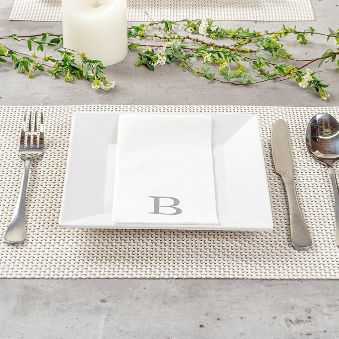 Luxenap 15.8 X 7.9 Inch Linen-Feel Guest Towels, 2000 Lettered Hand Towels - Silver Letter 'B', Sans Serif Font, White Paper Dinner Napkins, airlaid, For Restrooms And Tables - Restaurantware