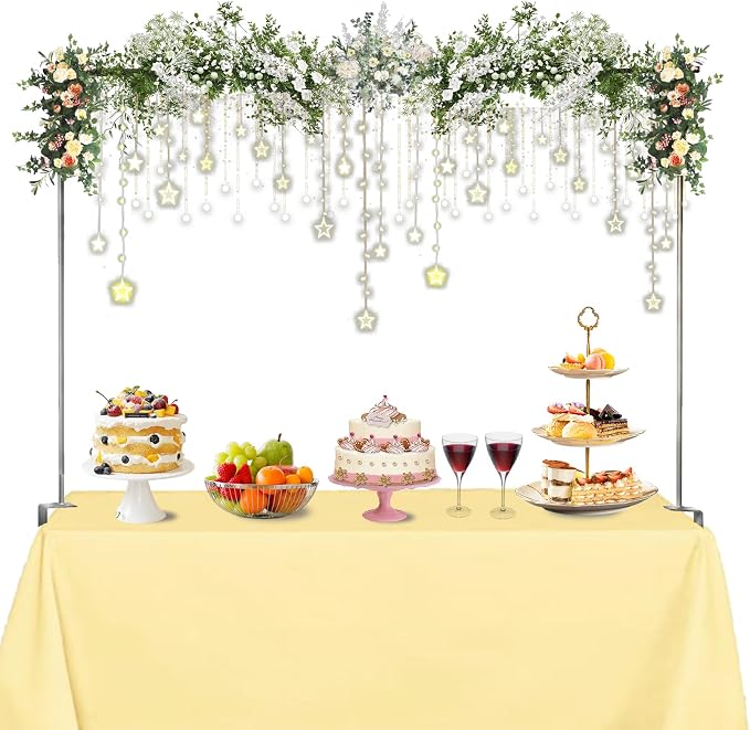 Over The Table Rod Stand with Clamps 49-102" Adjustable Metal Balloon Arch Stand Flower Table Arch Suitable for Birthday,Party,Wedding,Halloween,Xmas Decoration,Sliver Gray