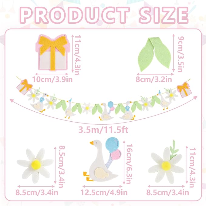 Goose Themed Felt Garland, Goose Banner for Boy Girl First Birthday Decor, Nursery Room, Baby Shower Decorations