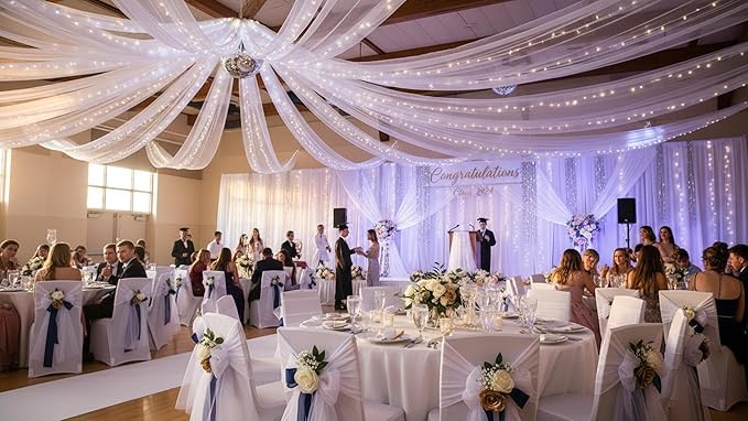 Anderson's White Flame Retardant Gossamer, 59 Inches x 100 Yards, Sheer Fabric for Wedding Decorations, Baby Shower, Gender Reveal, Prom, Homecoming, Event Photos, Drapes