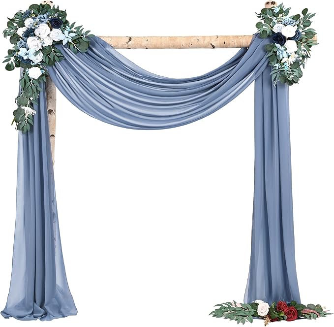 Wedding Arch Draping Fabric,2 Panels 28" x18ft Dusty Blue Wedding Arch Drapes for Ceremony Sheer Chiffon Fabric Drapes Arbor Drapery Decorations for Reception Party