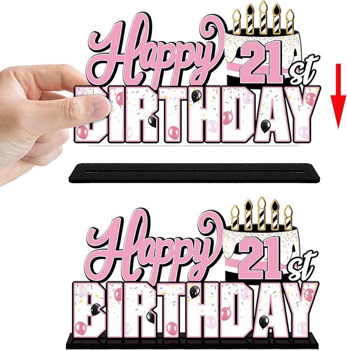 LINGTEER Happy 21st Birthday Pink Acrylic Table Topper Centerpieces Set - Cheers to 21 Years Old Birthday 21st Bday Party Gift Decorations.