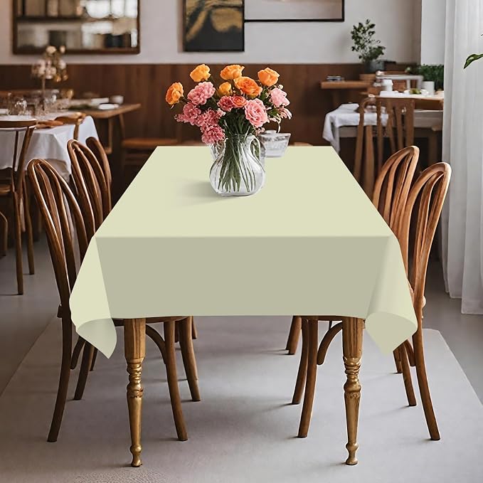 54IN X 160FT Plastic Table Cover Roll with Cutter Box, Cut to Size Plastic Table Cloths for Parties, Birthday, Disposable Tablecloth Roll for All Shape Tables (Beige, 54 Inch X 160 Feet)