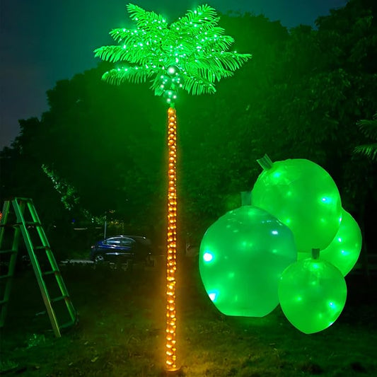 Metal Heavy Duty Palm Tree for Outside Patio, 10.5FT 420 LED Artificial Palm Tree Decor with Coconuts, Lighted Palm Trees Outdoor Pool Tropical Decorations for Home Party Christmas Garden