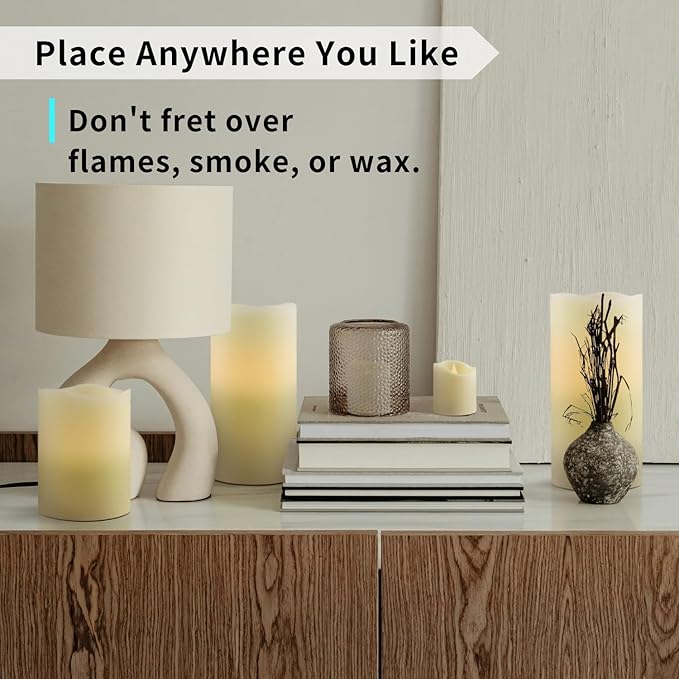 FURORA LIGHTING Ivory Flameless Candles - Real Wax, Adjustable Brightness, Remote & Timer - 4 Pillars (3x4, 3x6) and 4 Votives, 8-Pack, Battery Operated