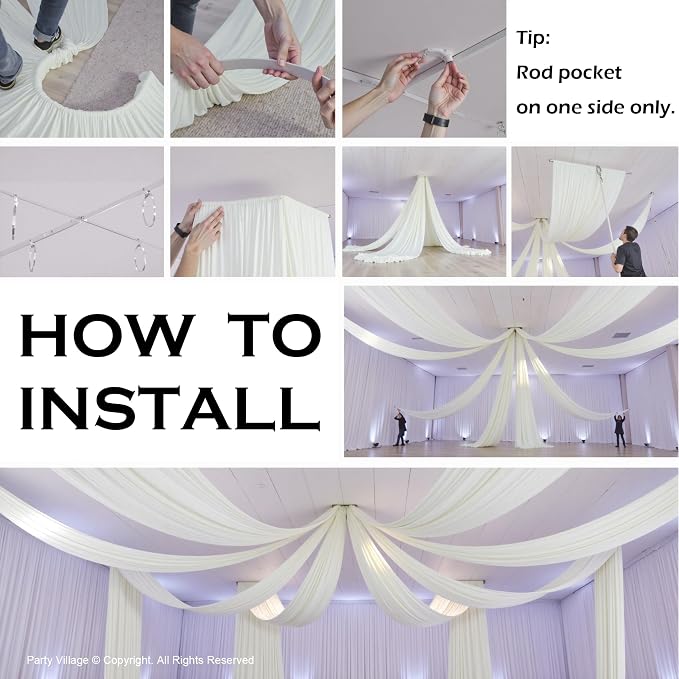 20ftx40ft Ivory Ceiling Curtain for Wedding Parties – 4 Panels Wrinkle-Free 40 FT Long Tent Draping Curtains for Wedding, Birthday & Theme Parties, 40ft Height with Rod Pocket