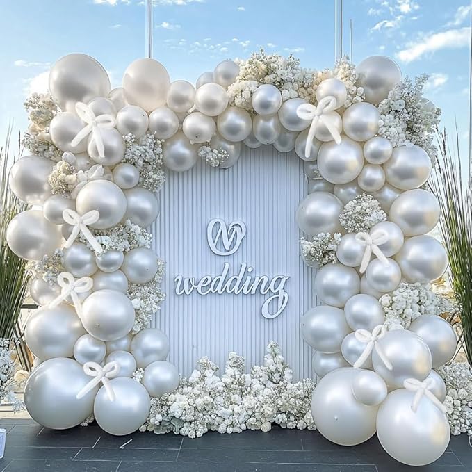 Pearl White Balloon Double Stuffed White Balloons Garland Pearl Cream Beige Arch Kit Ivory Long Balloons Different Size for Birthday Wedding Baby Shower Anniversary Decoration