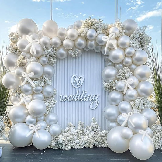 Pearl White Balloon Double Stuffed White Balloons Garland Pearl Cream Beige Arch Kit Ivory Long Balloons Different Size for Birthday Wedding Baby Shower Anniversary Decoration