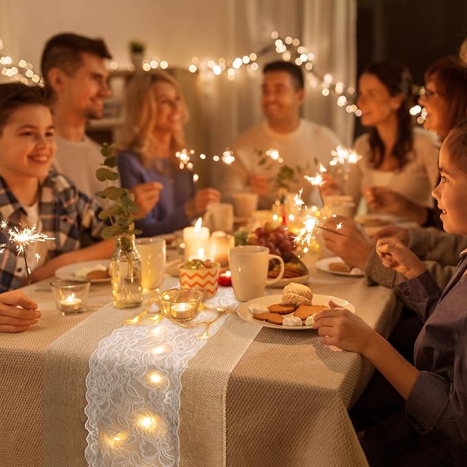 Xinnun 6 Pack Burlap Table Runner with Warm LED Lights,Rustic Lace Wedding Table Decor,Boho Farmhouse Jute Runner for Reception Bridal Shower Party(Modern,12x70 Inches)