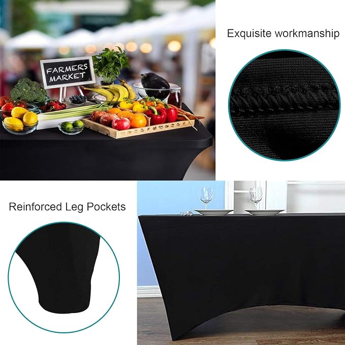 RELIANCER 2 Pack Stretch Spandex Table Covers for Rectangular Tables,6FT Elastic Fitted Tablecloth,Universal Rectangular Table Cloth Protector for Outdoor Party,Wedding,Bar,Birthday,Banquet,Events