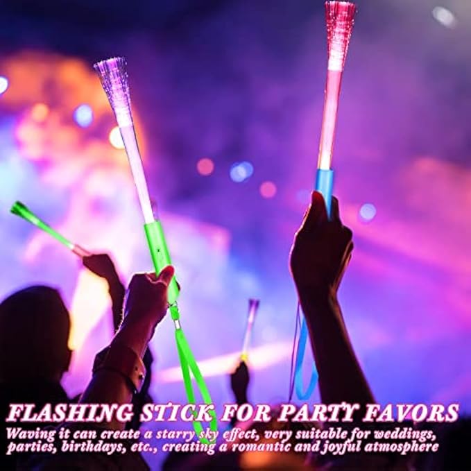 Junkin 200 Pcs Fiber Optic Wands Glow LED Light up Wand Bulk Flashing Sticks with Included Batteries for Party Favors Wedding Birthday Carnival