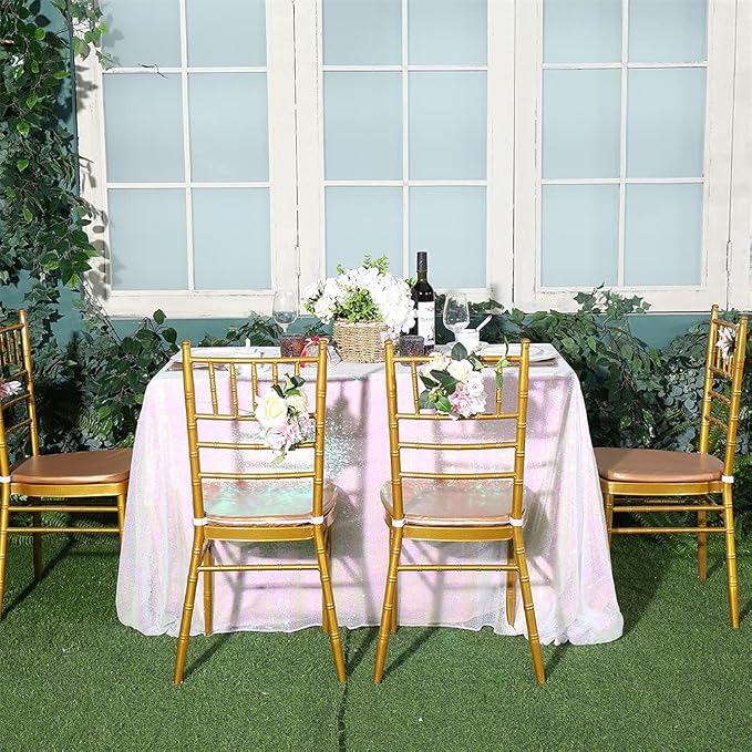 Eternal Beauty White Iridescent Tablecloth, 50x80 Inch Sequin Rectangle Table Cover for Cake Dessert Exhibition Party Birthday Events