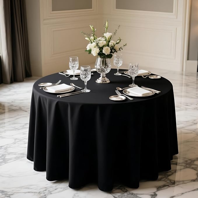 WIGENIUS 2 Pack Black Table Cloth Round Tablecloths 90 Inch,Polyester Table Cloth for 5 Foot Round Tables,Wrinkle Resistant Washable Fabric Table Covers for Party,Wedding Banquet