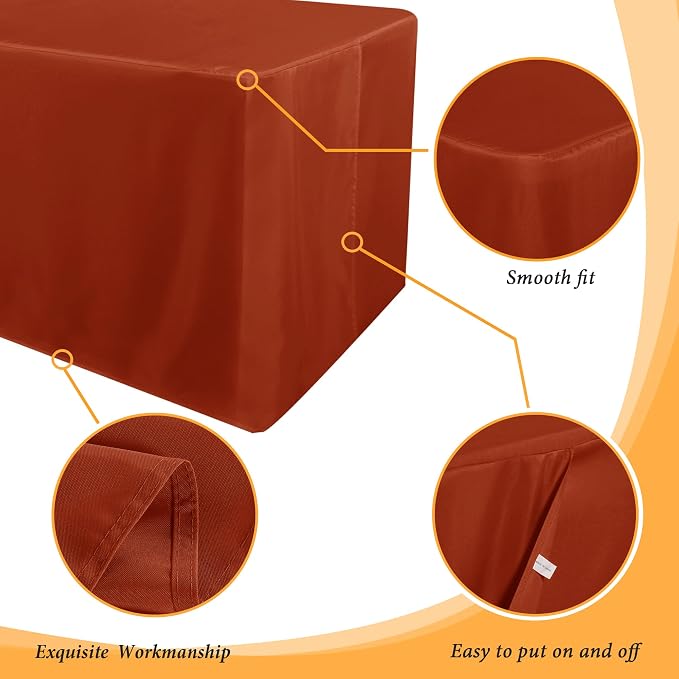 Obstal 2 Pack Table Clothes for 8 Foot Rectangle Tables - Water Resistant Washable Fabric Polyester Rectangle Table Cover Protector for Wedding, Banquet and Trade Shows, 96L x 30W Inches, Rust