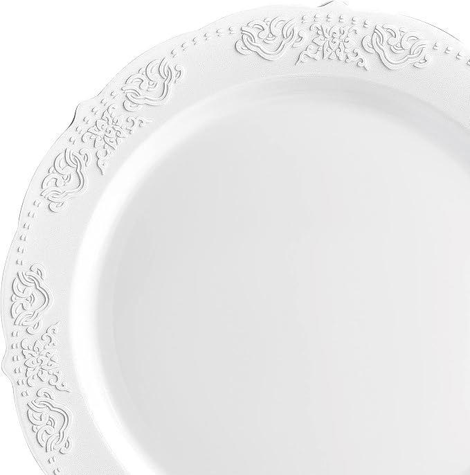 OCCASIONS 240 Piece Disposable Plastic Plates Set for 120 Guests – Heavy Duty 10.25" Dinner & 7.5" Dessert Plates, Elegant Party Plates for Wedding, Events, BPA-Free – Portofino Plain White