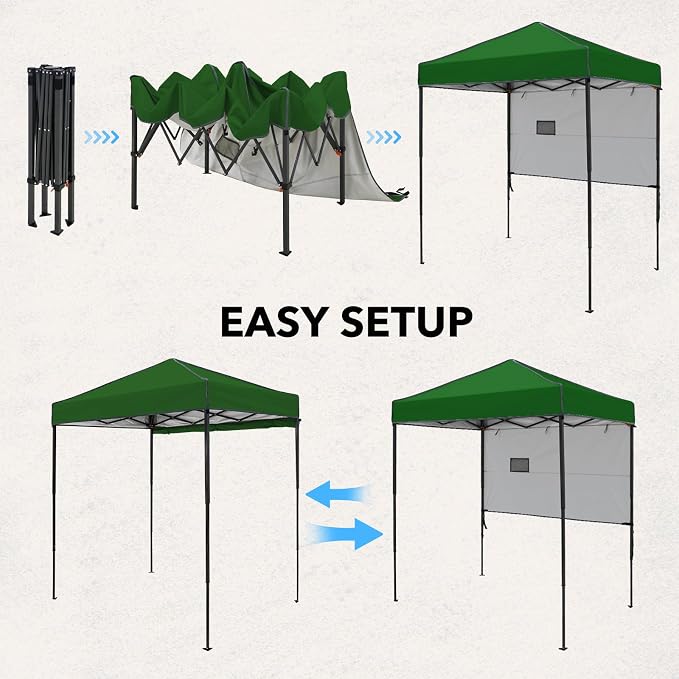 6x4 Pop Up Canopy Tent with Half Wall Panel, Instant Portable Beach Canopy, Outdoor Tent with Carry Bag for Camping, Sports, Tailgating, Events, Green