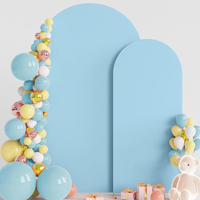 Wokceer Wedding Arch Backdrop Cover 7.2FT, 6FT Spandex Fitted Dusty Blue Arch Covers 2 Set Round Top Chiara Arches Backdrop Cover for Birthday Party Ceremony Banquet Decoration