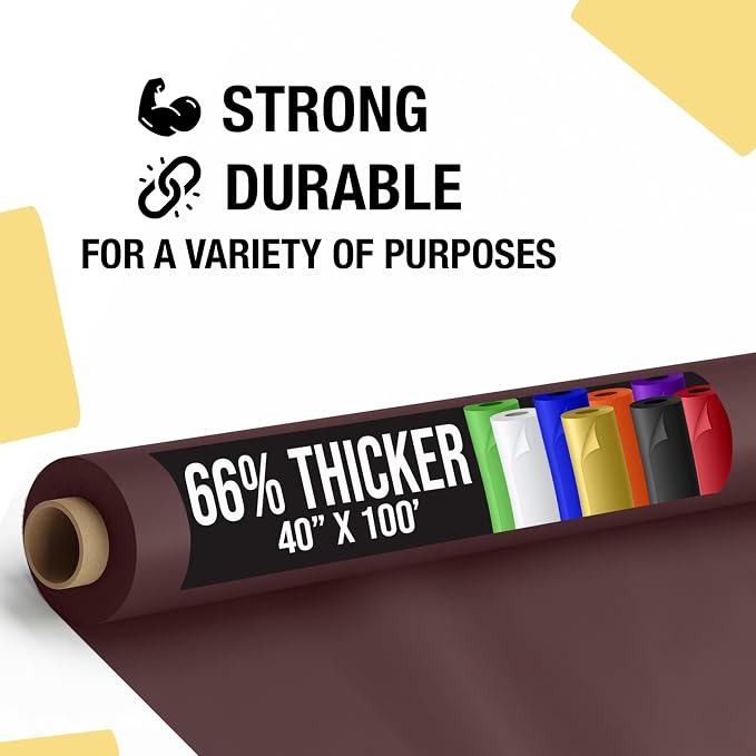 Party Solids 66% Thicker Premium Brown Plastic Table Cover Roll 40" X 100' Table Cloth Plastic Cover Roll Quality Thick Banquet Rolls Disposable Tablecloth Rolls Strong American Based Company