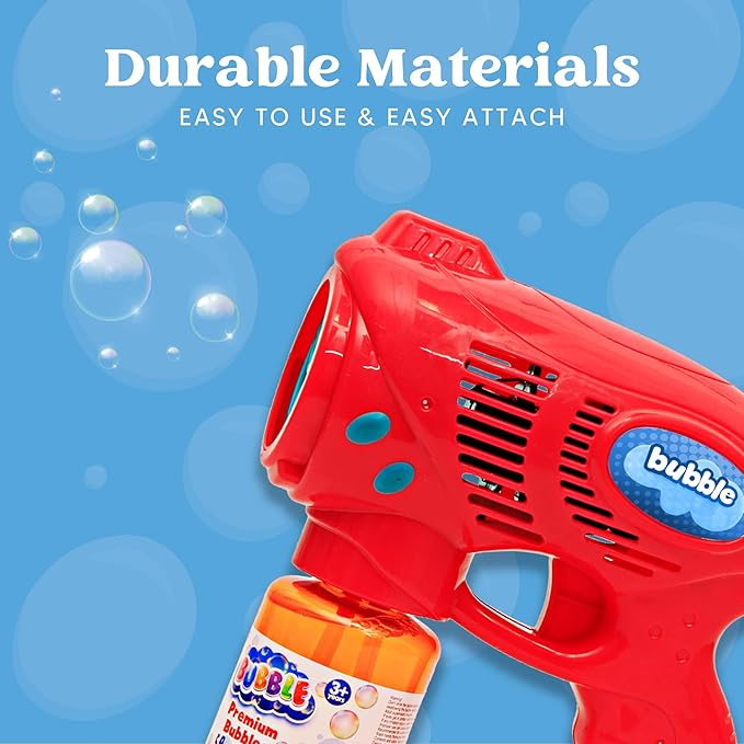 JOYIN 2 Bubble Guns with 2 Refill Solution (10 oz Total), Bubbles Maker, Blower, Machine Gun Blaster for Kids, Toddlers, Outdoors Activity, Party, Birthday Gift, Easter Toys (Blue+Red)