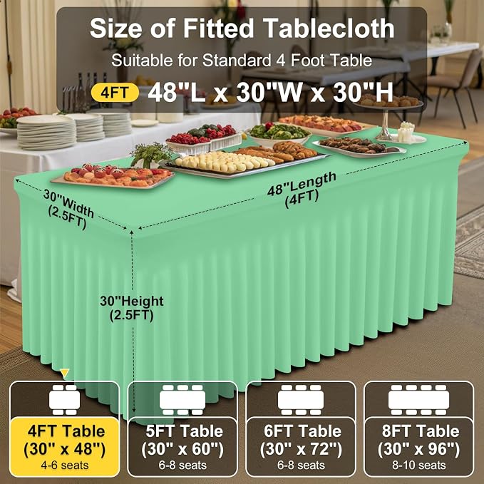 Smiry Spandex Tablecloth, Elastic Fitted Stretch Tablecloth for 4FT Rectangle Tables, Waterproof Washable Table Cover Skirt for Outdoor, Wedding, Banquet & Parties (Bright Green, 48Lx30Wx30H Inch)