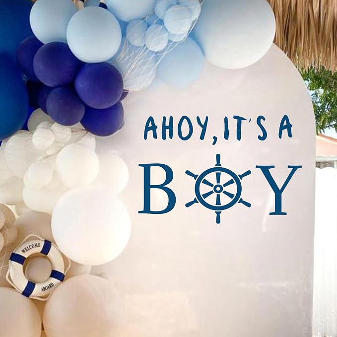 Ahoy It's A Boy Decal for Baby Shower Decoration | Sailboat Baby Shower Decal, Nautical Theme Birthday Sticker for Gender Reveal Party Decorations, Balloon Arch, Backdrop